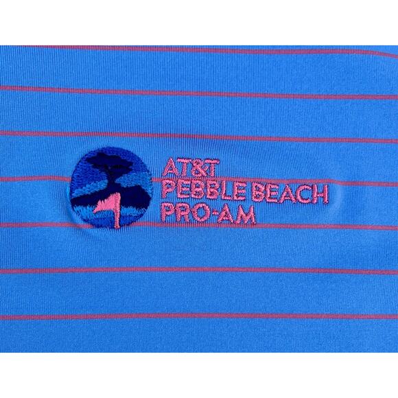 Peter Millar Men's Blue W/ Red Stripes Collared‎ Short Sleeve Polo Shirt, Size M - Picture 5 of 8